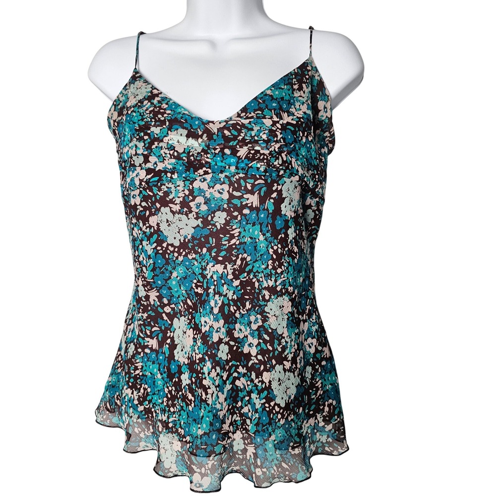 VTG Guess Jeans Silk Floral Cami Top XL Brown Teal‎ Y2K Fairycore Boho Grunge